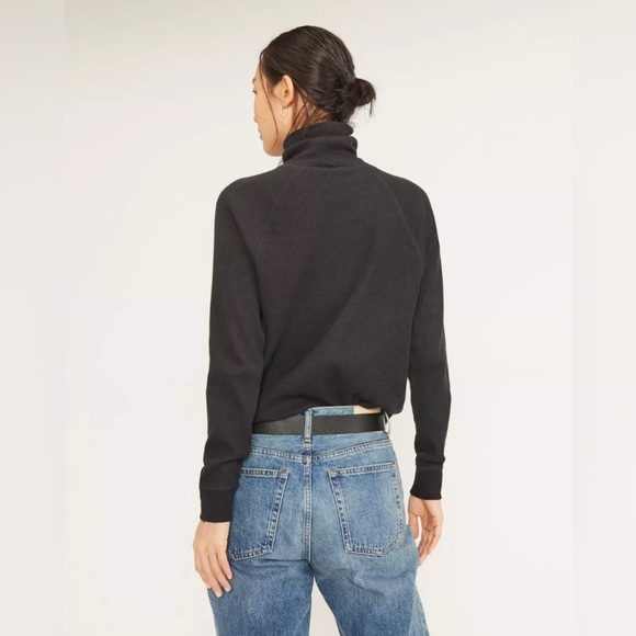 Everlane The Organic Cotton Turtleneck Waffle Tee Shirt Top in Black, Size S - Picture 2 of 10